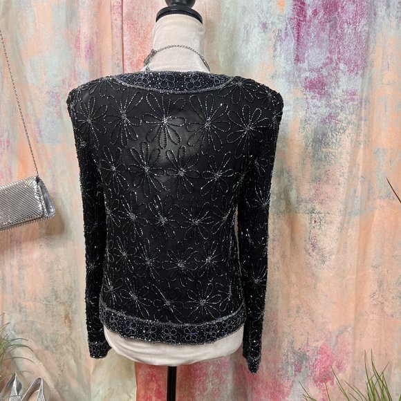 πCote d' Azur Stunning Elegant Evening Richly Beaded Silk Jacket - Picture 5 of 14